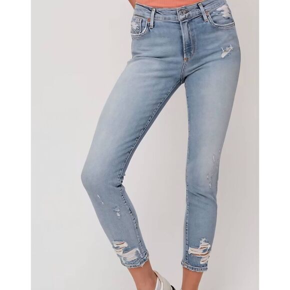 Agolde Jeans Women's 26 Blue Sophie Skinny Crop Mid Rise Distressed Ankle - Picture 1 of 5